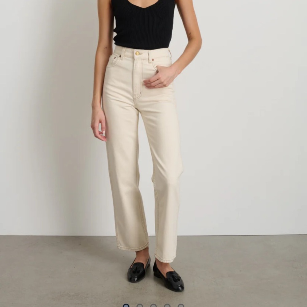 B SIDES Women's Straight Leg Cream Jeans